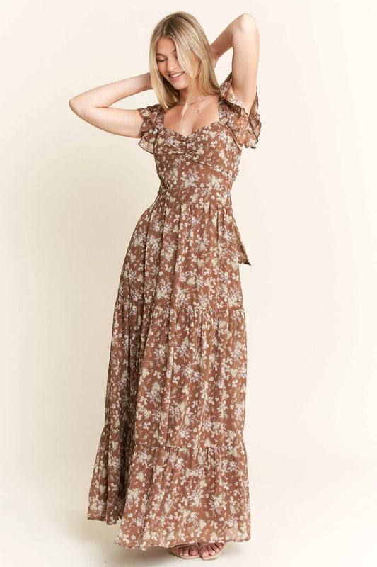 Jade By Jane Ruffle Sleeve Tiered Maxi Dress - Trendsi - Flyclothing LLC