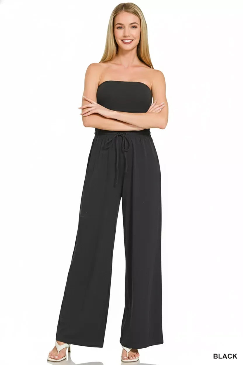 Zenana Tube Top Jumpsuit with Drawstring Waist - Trendsi - Flyclothing LLC