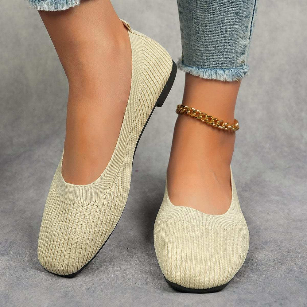 Knitted Square Toe Flat Slip-Ons - Trendsi - Flyclothing LLC