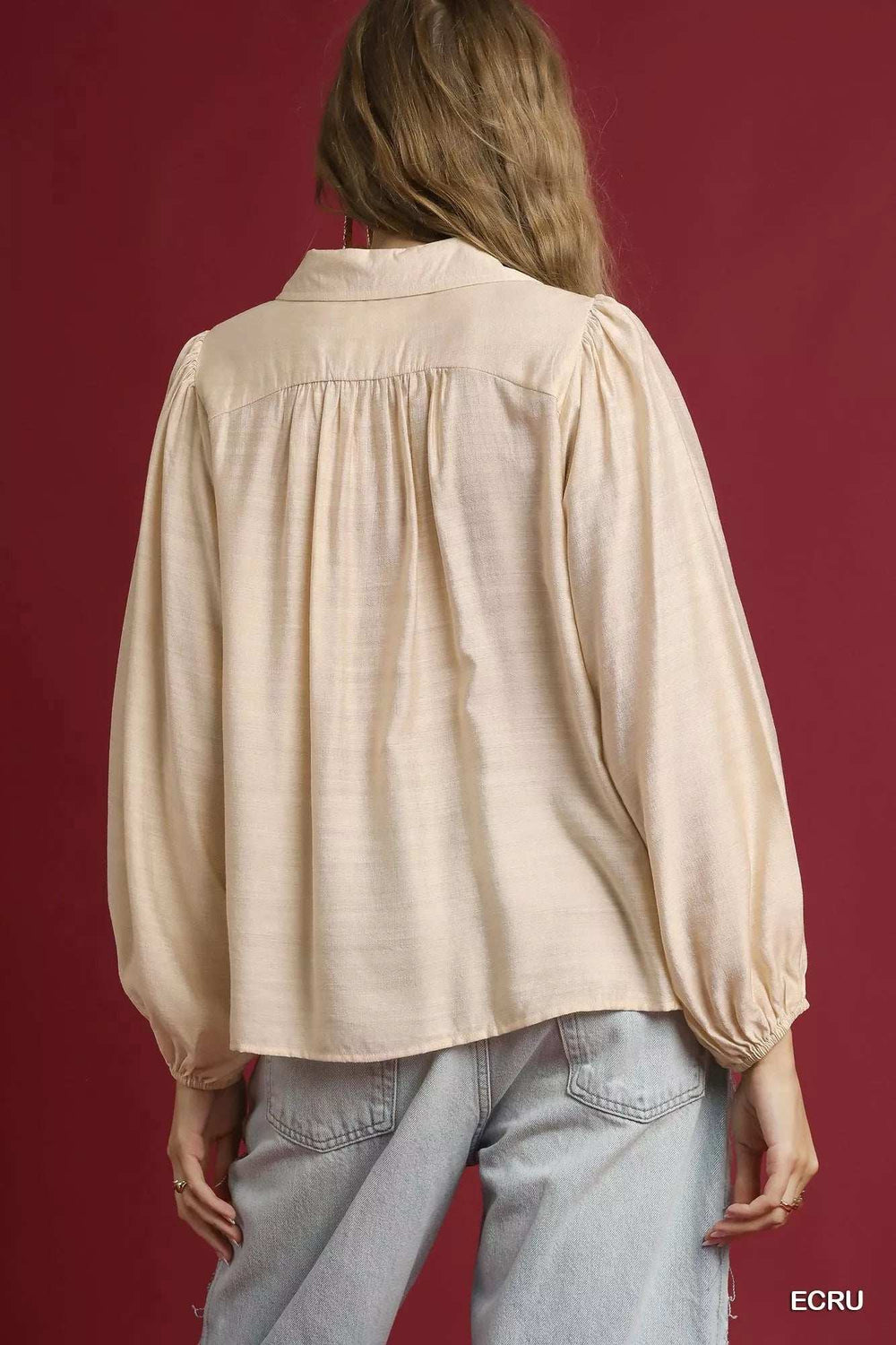 Umgee Long Sleeve Blouse with Leopard Print Trim - Trendsi - Flyclothing LLC