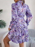 Printed Mock Neck Flounce Sleeve Mini Dress - Trendsi - Flyclothing LLC