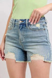 Judy Blue Full Size High Rise Washed Fly Stitch Detail and Destroy Denim Shorts Plus Size - Trendsi