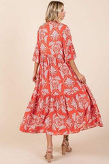 Mittoshop Abstract Leaf Print Tiered Ruffle Dress - Trendsi - Flyclothing LLC