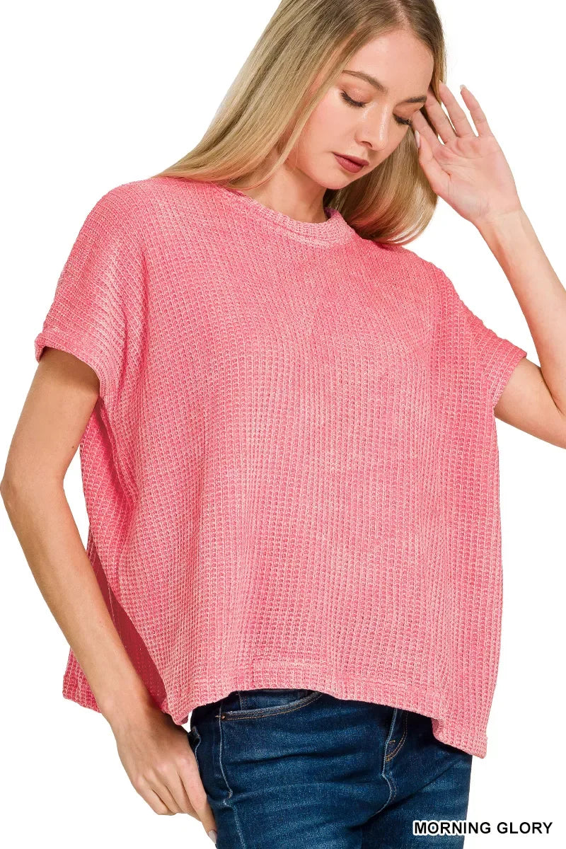 Zenana Chenille Waffle Cap Sleeve Sweater - Trendsi - Flyclothing LLC