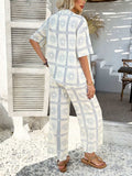 Devine Printed Collared Neck Half Sleeve Top and Pants Set - Trendsi - Flyclothing LLC