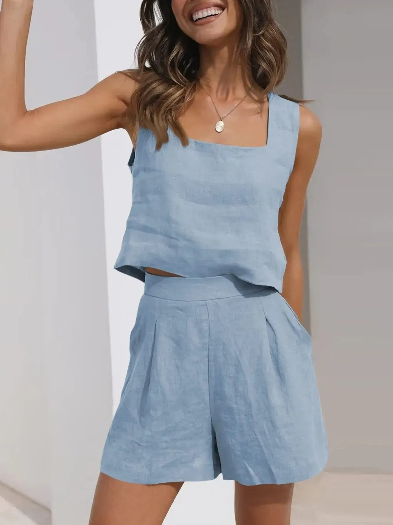 Square Neck Tank and Shorts Set - Trendsi - Flyclothing LLC