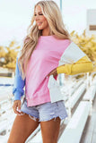 Slit Contrast Round Neck Long Sleeve Sweatshirt - Trendsi - Flyclothing LLC