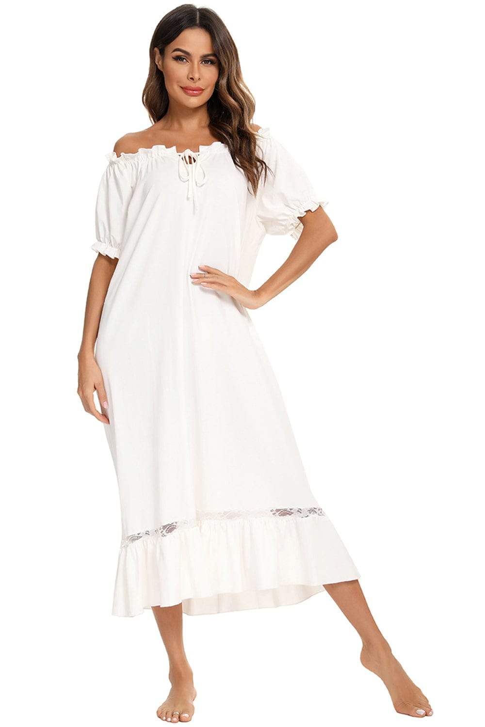 Lace Detail Short Sleeve Lounge Dress - Trendsi - Flyclothing LLC