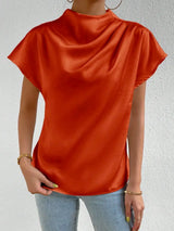 Mock Neck Short Sleeve Blouse - Trendsi - Flyclothing LLC