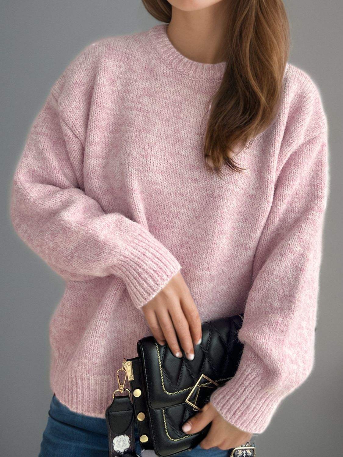 Round Neck Long Sleeve Sweater - Trendsi - Flyclothing LLC