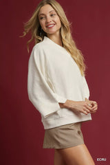 Umgee Textured Knit V-Neck Top - Trendsi - Flyclothing LLC