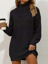 Full Size Turtleneck Fringe Detail Sweater Dress Plus Size - Trendsi - Flyclothing LLC