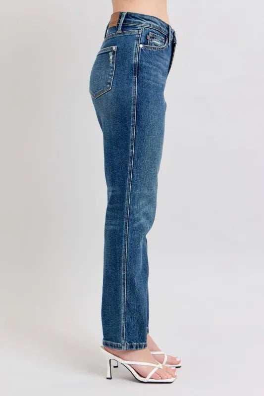 Judy Blue Full Size High Waisted Rigid Magic Non-destroy Straight Leg Jeans Plus Size - Trendsi - Flyclothing LLC