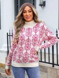 Flower Turtleneck Long Sleeve Sweater - Trendsi - Flyclothing LLC