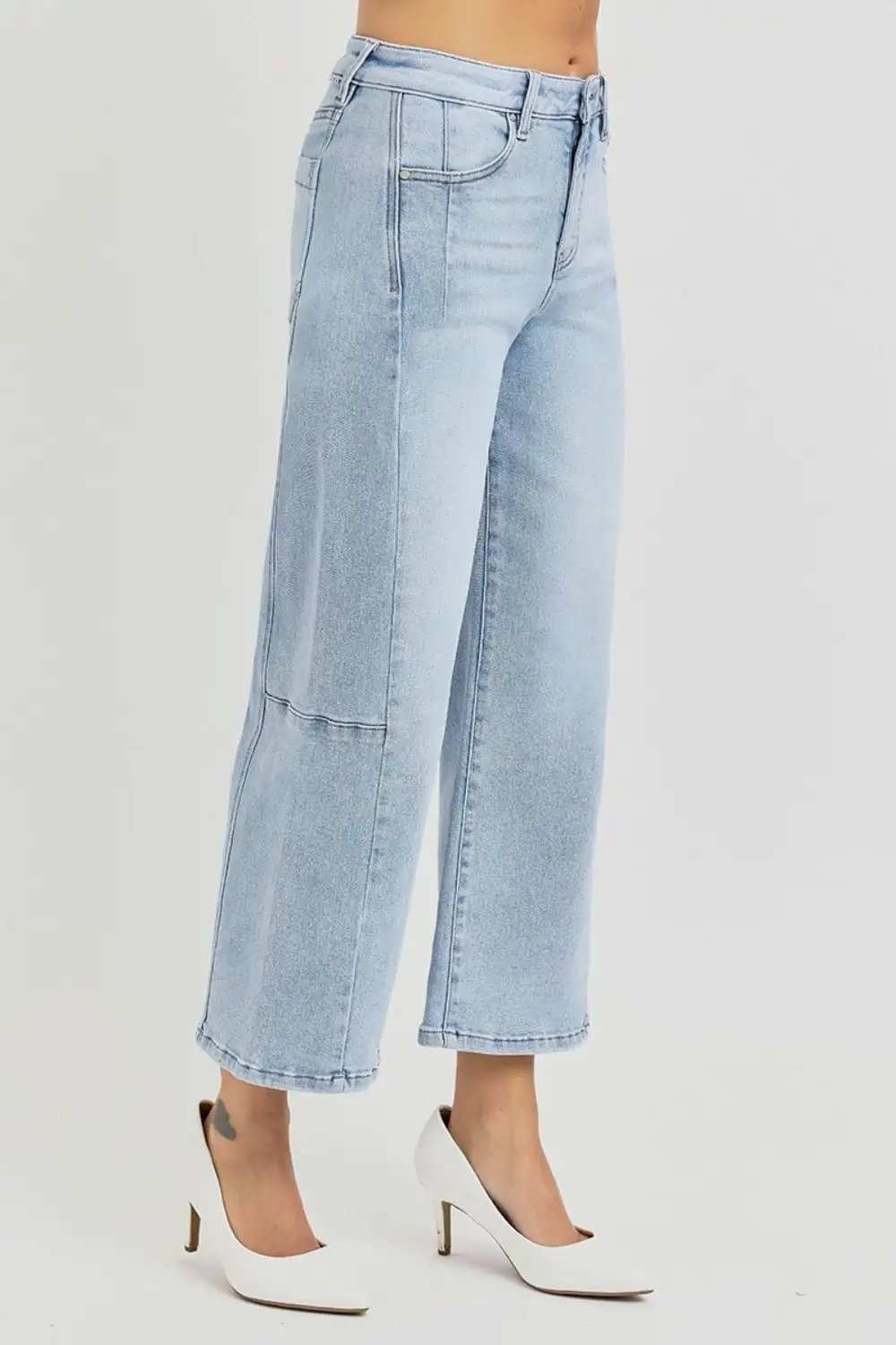 RISEN Full Size High Rise Seamed Detail Wide Leg Crop Jeans - Trendsi - Flyclothing LLC