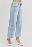 RISEN Full Size High Rise Seamed Detail Wide Leg Crop Jeans - Trendsi