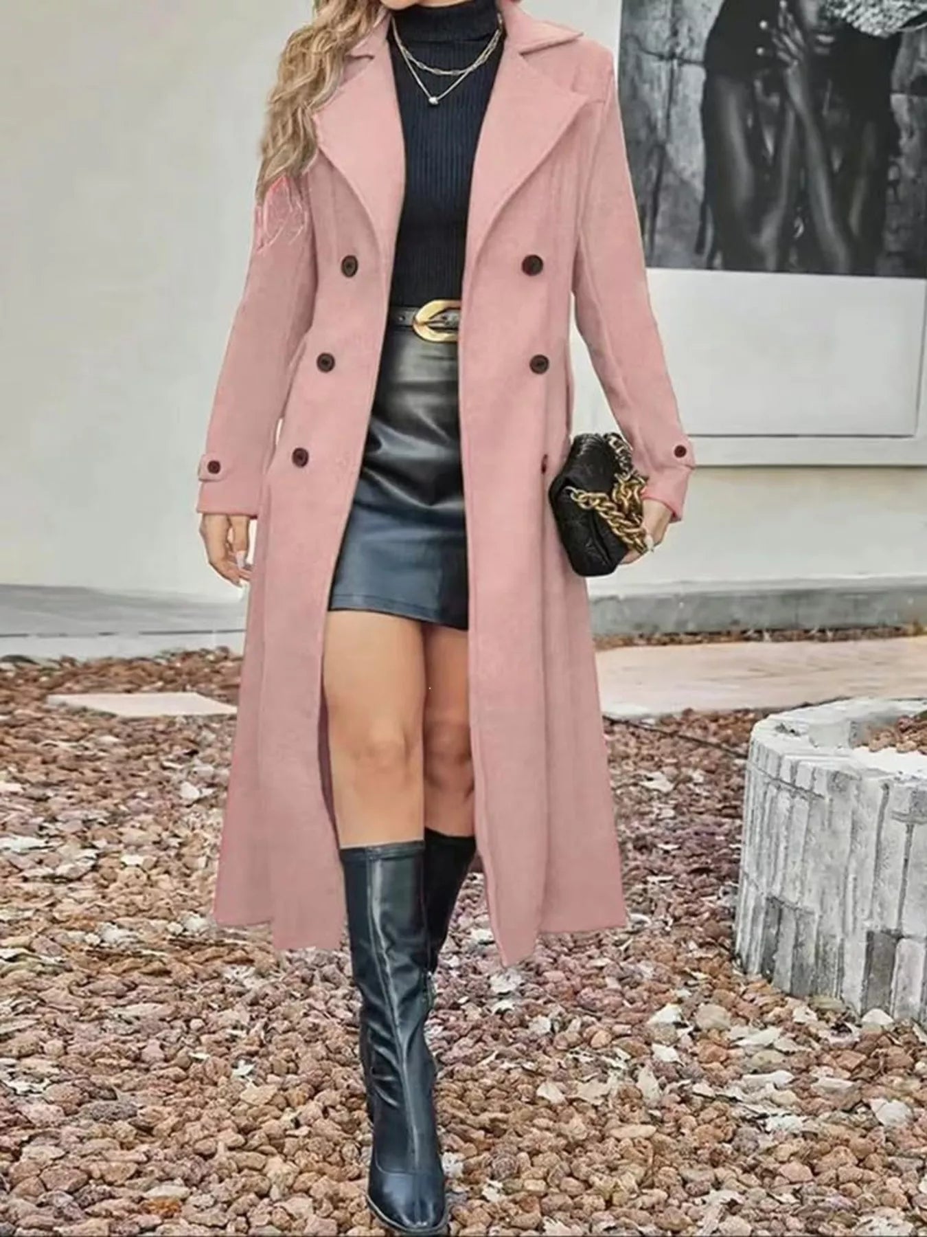 Full Size Double-Breasted Longline Trench Coat Plus Size - Trendsi - Flyclothing LLC