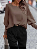 Round Neck Long Sleeve Blouse - Trendsi - Flyclothing LLC