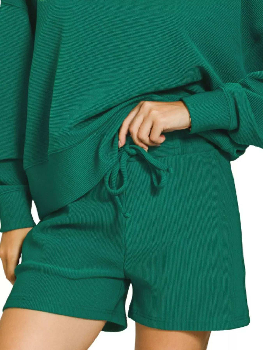 Zenana Ribbed Round Neck Pullover and Shorts Set - Trendsi - Flyclothing LLC