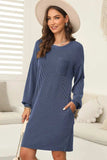 Striped Round Neck Long Sleeve Mini Dress - Trendsi - Flyclothing LLC