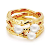 Synthetic Pearl 18K Gold-Plated Copper Ring - Trendsi - Flyclothing LLC