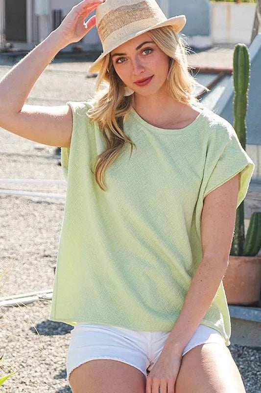 Lime 'N' Chili Textured Solid Muscle Sleeve Top - Trendsi - Flyclothing LLC