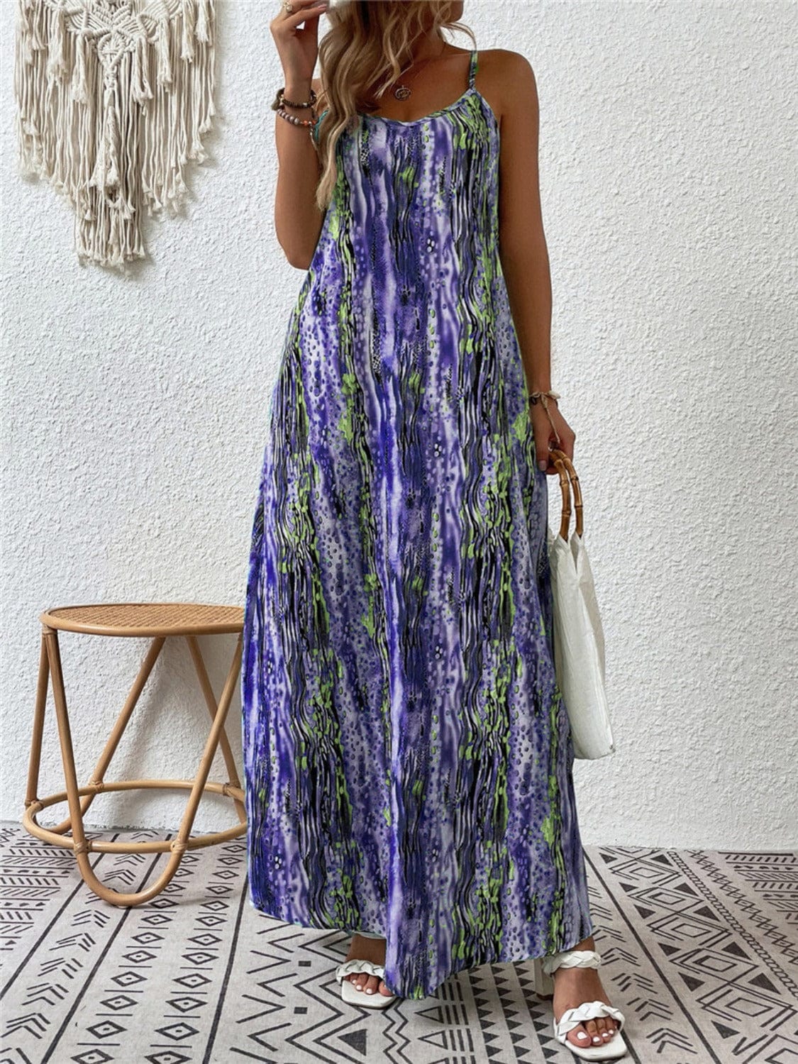 Full Size Printed Scoop Neck Maxi Cami Dress - Trendsi