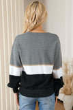 Color Block V Neck Long Sleeve Sweater - Trendsi - Flyclothing LLC