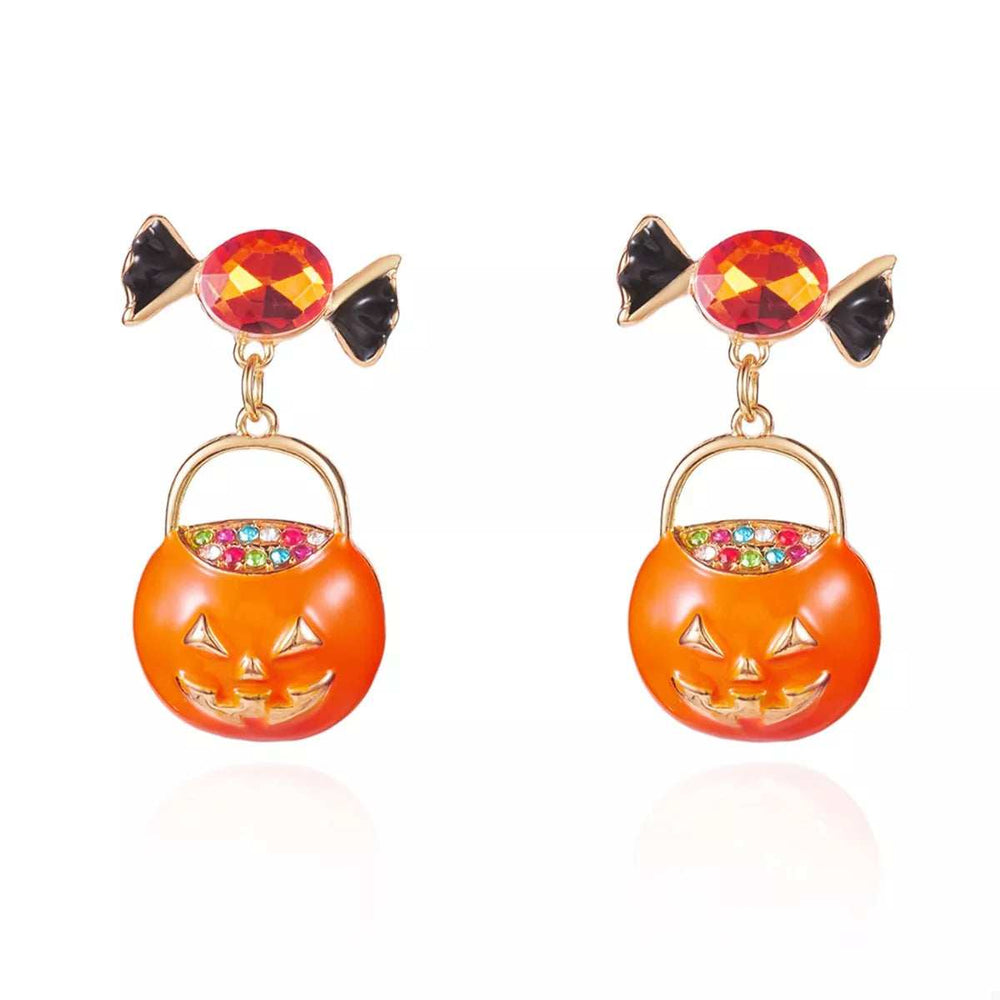 Halloween Rhinestone Pumpkin Dangle Earrings - Trendsi - Flyclothing LLC