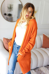 Haptics Full Size Stripe Textured Open Front Cardigan with Pockets - Trendsi