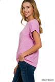 Zenana Hacci Slub Rolled Up Sleeve Tee - Trendsi - Flyclothing LLC