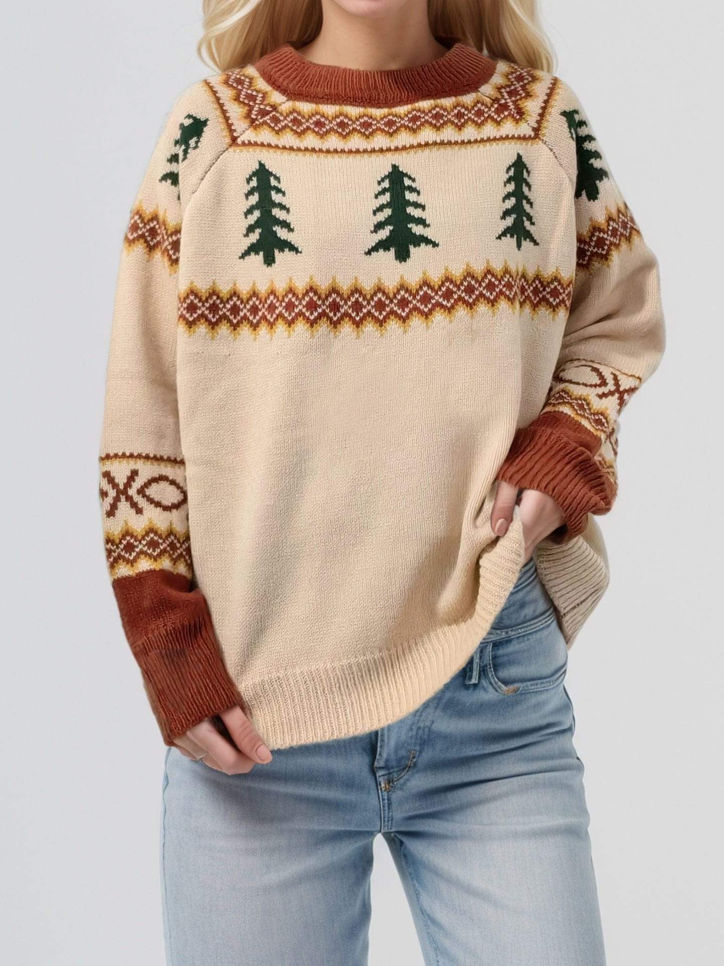 Graphic Round Neck Long Sleeve Sweater - Trendsi - Flyclothing LLC