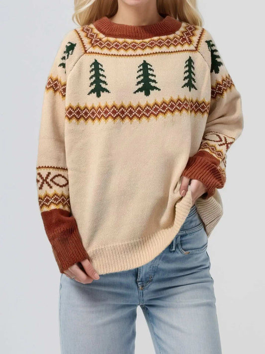 Graphic Round Neck Long Sleeve Sweater - Trendsi - Flyclothing LLC