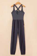 Cutout Square Neck Wide Strap Active Jumpsuit - Trendsi - Flyclothing LLC