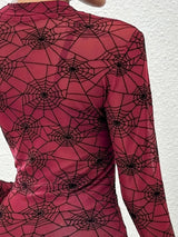 Spider Web Print Long Sleeve Blouse - Trendsi - Flyclothing LLC