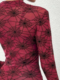 Spider Web Print Long Sleeve Blouse - Trendsi - Flyclothing LLC
