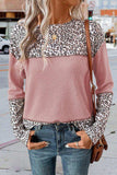 Leopard Waffle-knit Long Sleeve T-Shirt - Trendsi - Flyclothing LLC