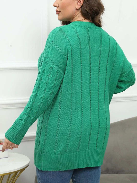 Plus Size Round Neck Long Sleeve Sweater - Trendsi - Flyclothing LLC