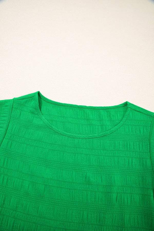 Textured Ruffled Sleeve Round Neck Top - Trendsi - Flyclothing LLC
