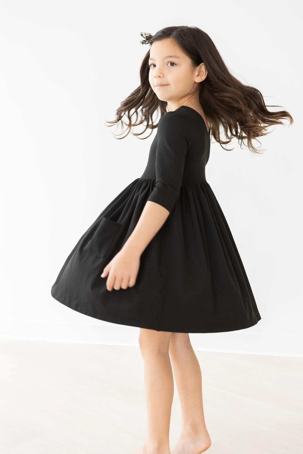 Black 3/4 Sleeve Pocket Twirl Dress - Mila & Rose ® - Flyclothing LLC