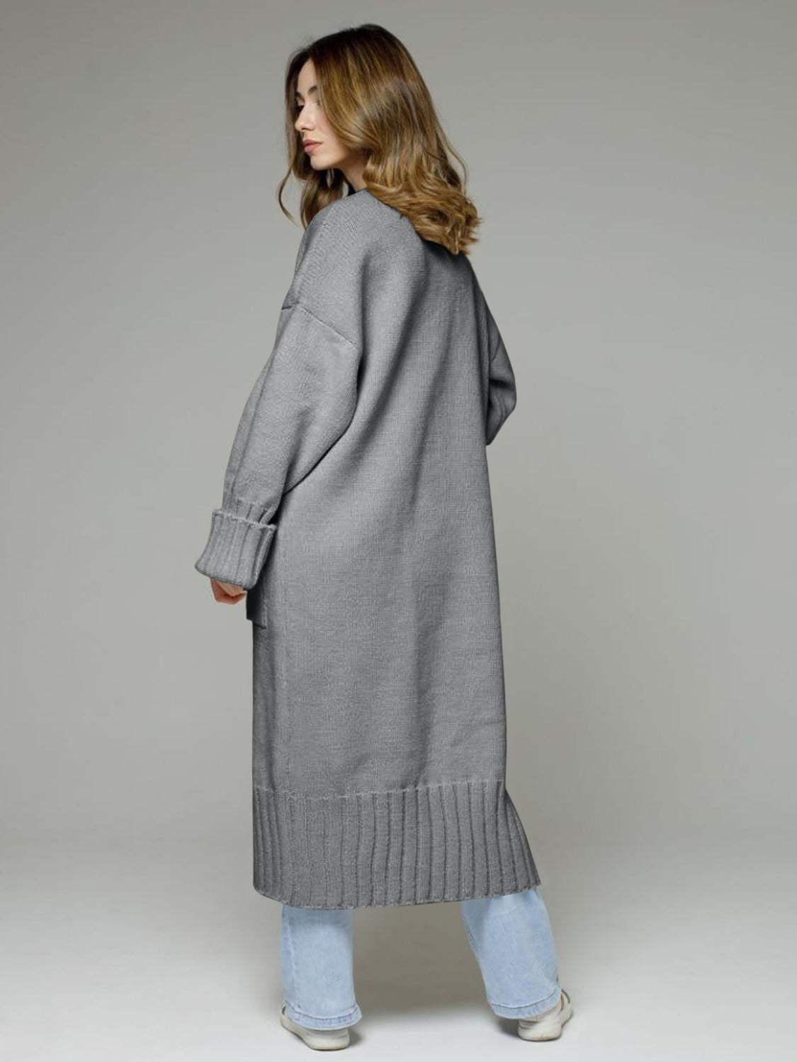 Pocketed Open Front Dropped Shoulder Cardigan - Trendsi - Flyclothing LLC