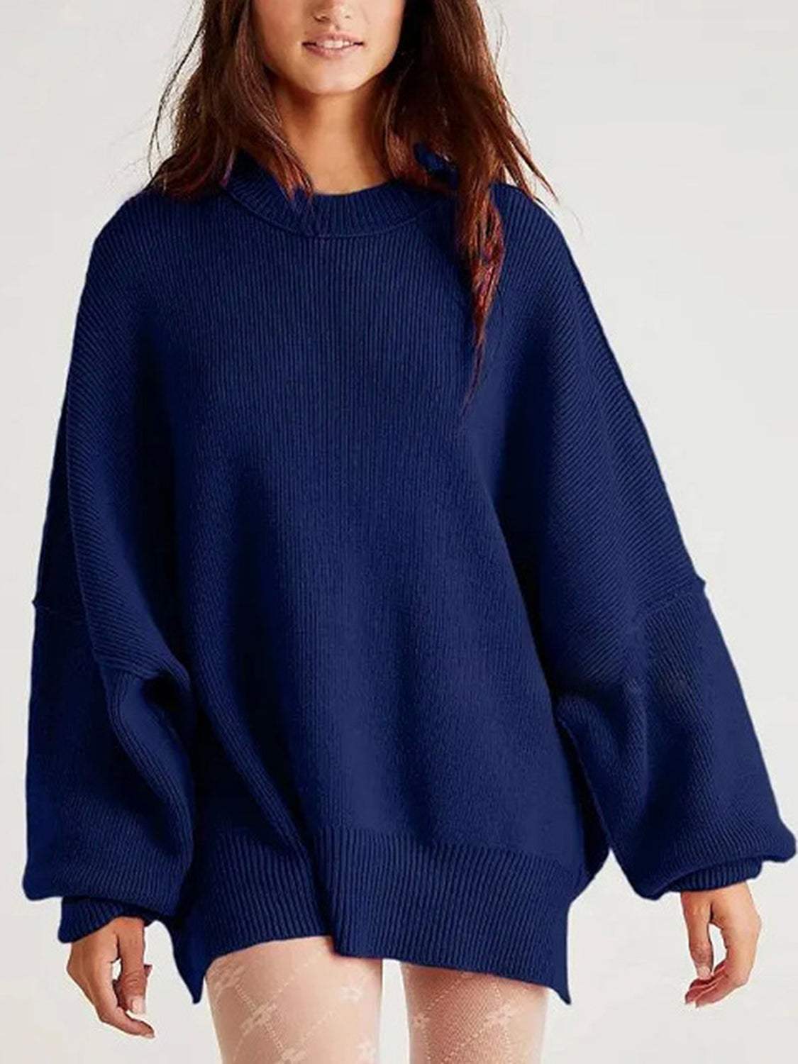 Round Neck Long Sleeve Sweater - Trendsi - Flyclothing LLC