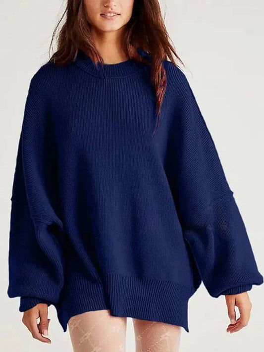 Round Neck Long Sleeve Sweater - Trendsi - Flyclothing LLC