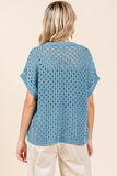 Mittoshop Mineral Wash Openwork Short Sleeve Knit Cover Up - Trendsi