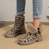 Leopard Print Fur Lined Ankle Boots - Trendsi - Flyclothing LLC