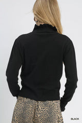 Umgee Ruffle Mock Neck Puff Sleeve Sweater - Trendsi - Flyclothing LLC