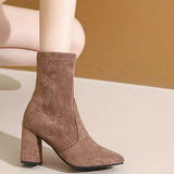 Point Toe Block Heels Boots - Trendsi - Flyclothing LLC