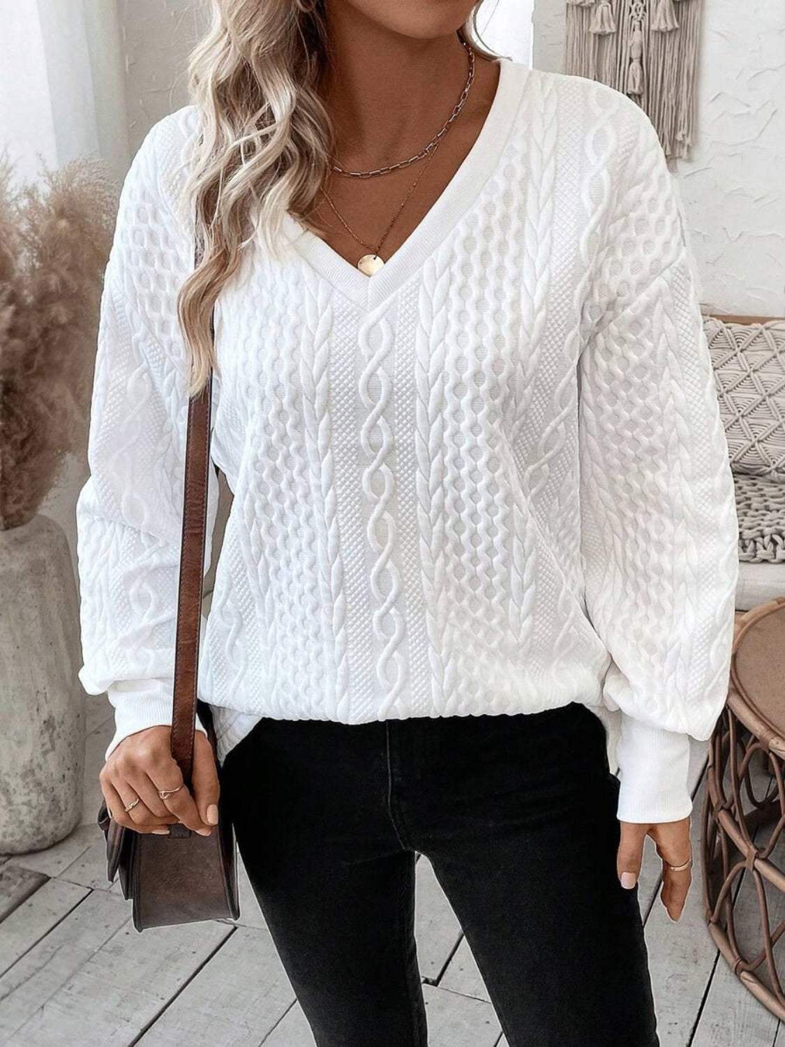 V-Neck Long Sleeve Sweatshirt - Trendsi - Flyclothing LLC