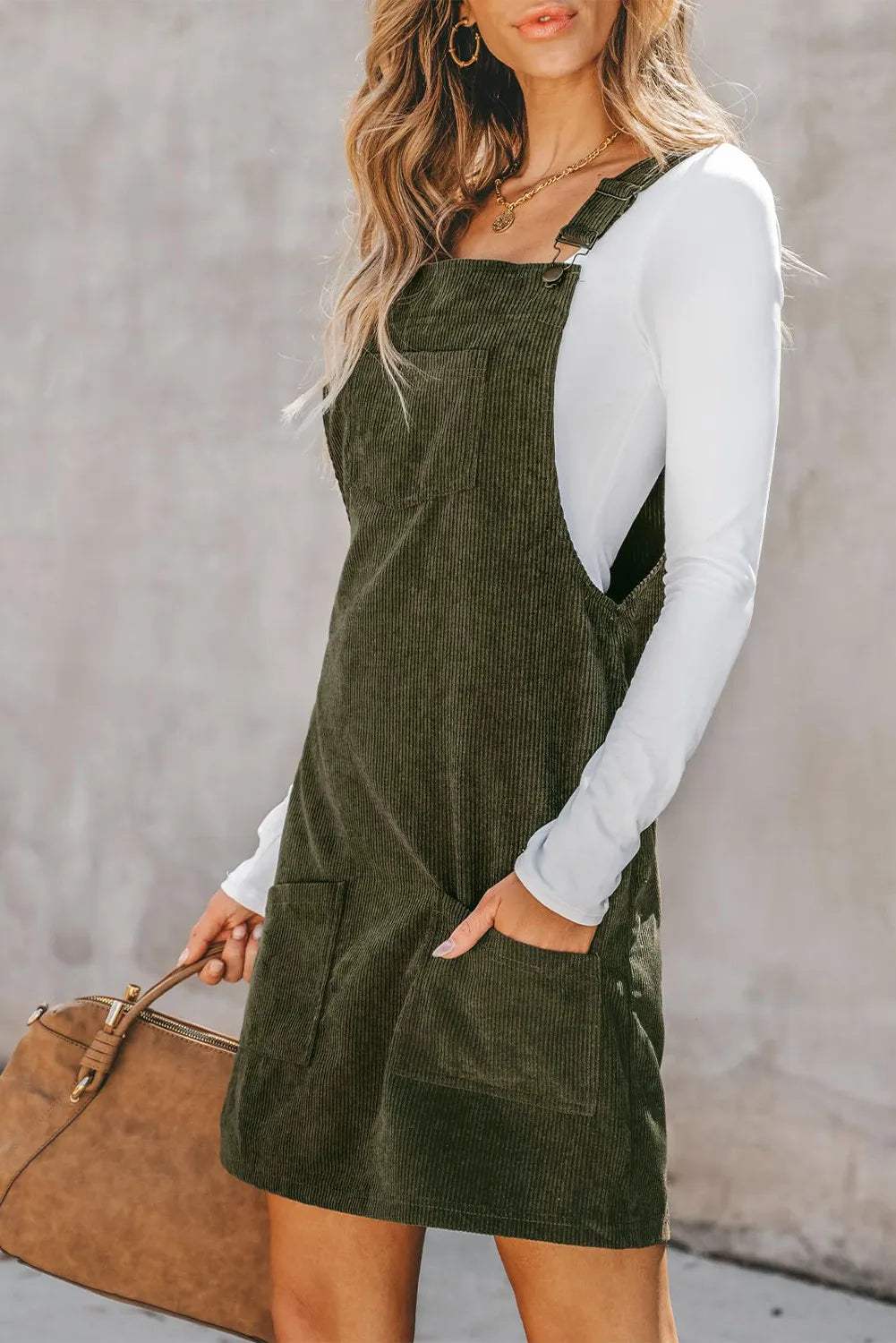Pocketed Square Neck Wide Strap Overall Dress - Trendsi - Flyclothing LLC