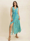 Slit Printed V-Neck Sleeveless Dress - Trendsi - Flyclothing LLC